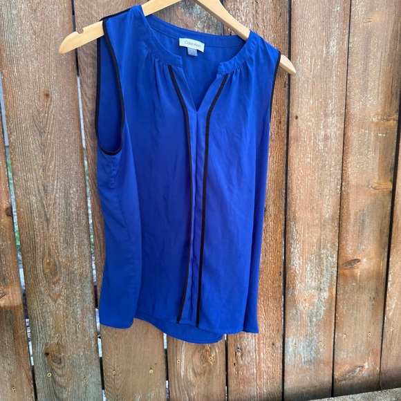 CALVIN KLEIN Women's Dark Blue Sleeveless Lightweight Top Blouse Size Medium - Picture 2 of 8